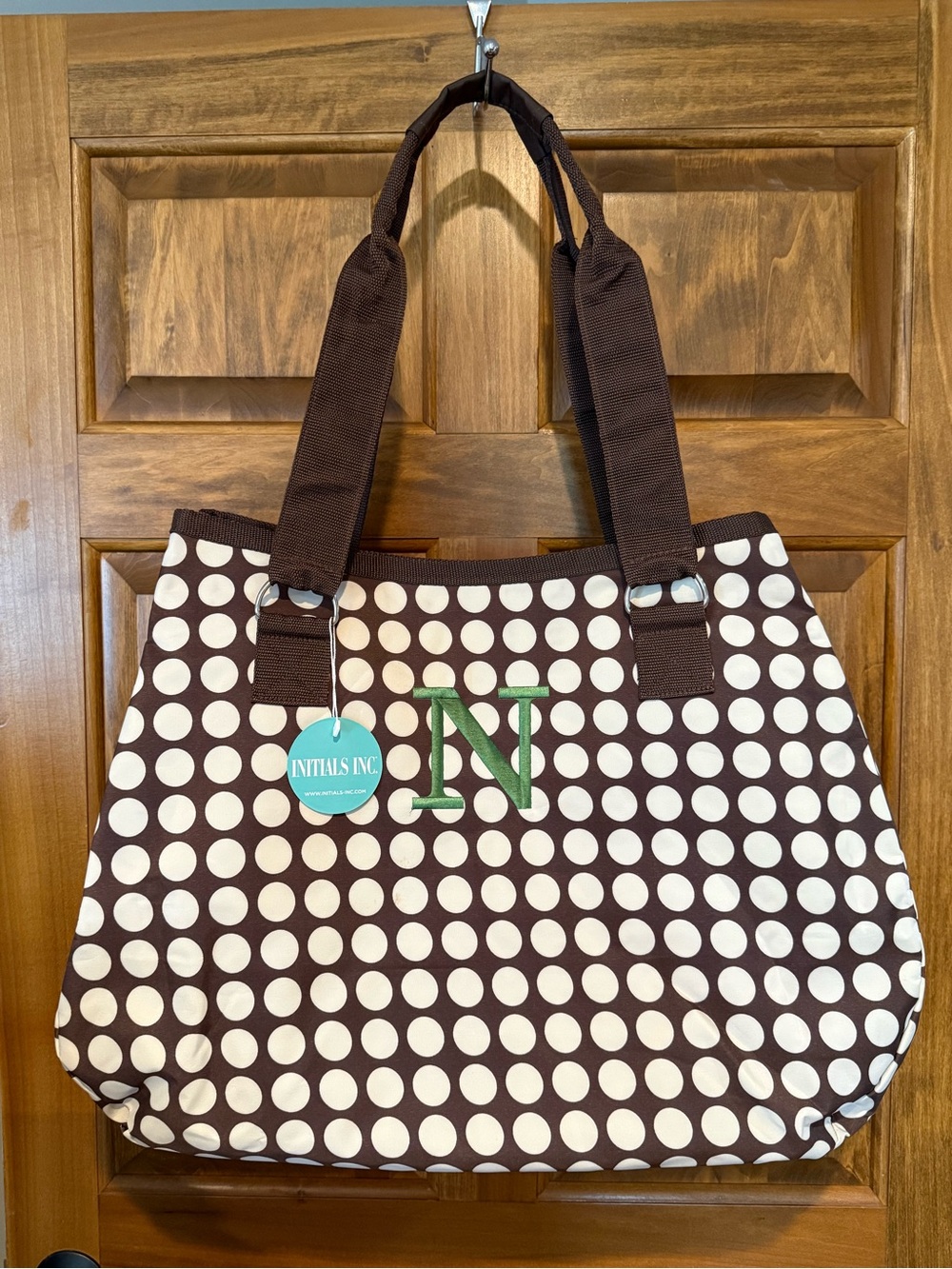 NWT Initials Inc. One Trip Wonder Bag - Brown/White with Green Monogram